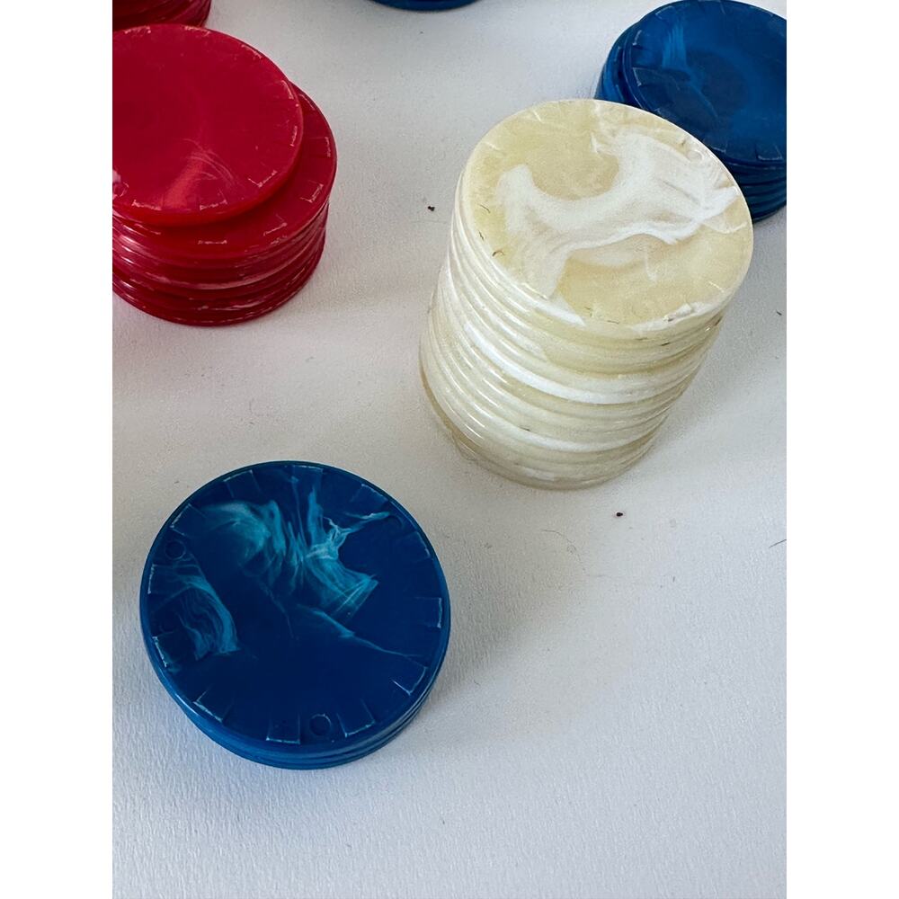 Vintage Bakelite Poker Chips, 190 total, red, white & blue craft supplies, game